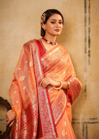 Orange Soft Tusser Silk With Kalamkari Weaving Saree With Blouse