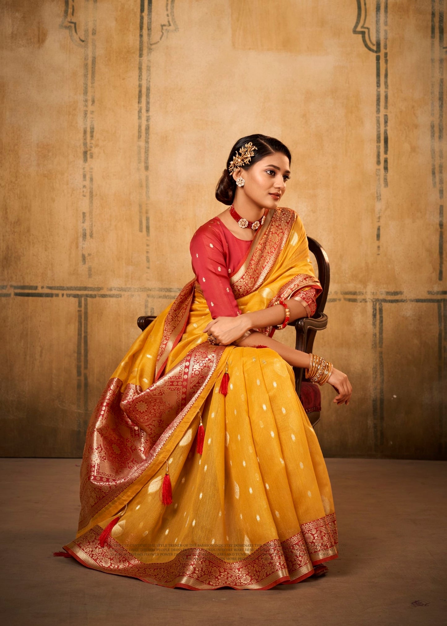 Yellow Soft Tusser Silk With Kalamkari Weaving Saree With Blouse