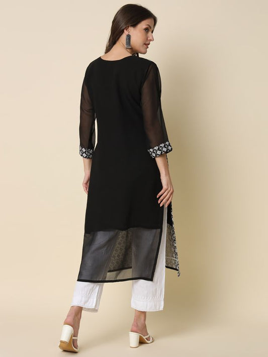 Black Color Georgette Fabric Chikankari Work Formal Kurta For Girls