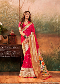 Pink Designer Zari Weaving Pure Paithani Silk Saree With Blouse