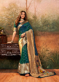 Green Designer Zari Weaving Pure Paithani Silk Saree With Blouse