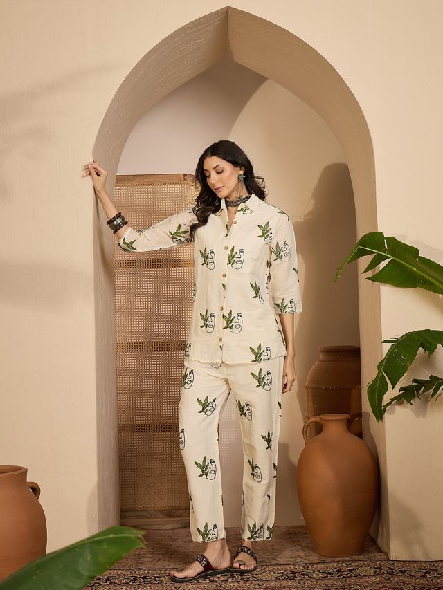 Beige Color Khadi Silk Fabric Designer Embroidered Co-ord Set 4148