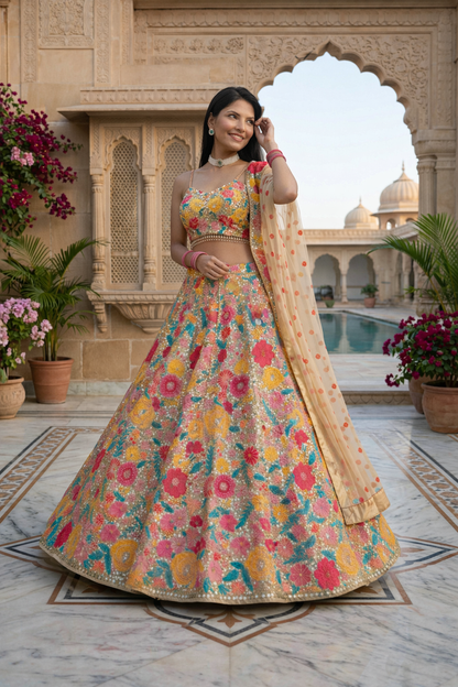 Turquoise Designer Lehenga with Dupatta – Indian Ethnic Wear HKV-003420 MULTI COLOR