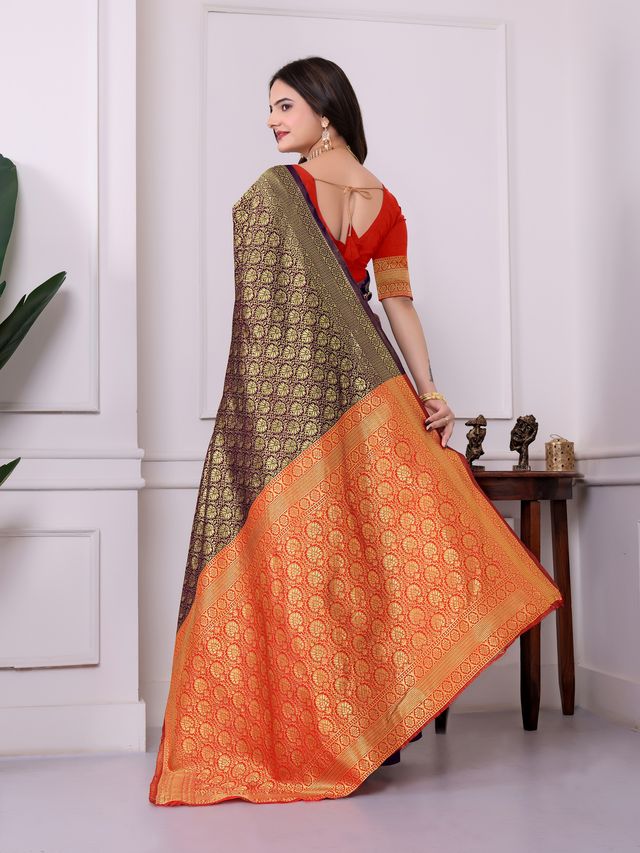Purple Color Art Silk Fabric Woven Designer Traditional Rich Saree