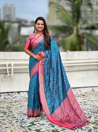 Blue Color Patola Silk Fabric Woven Meenakari Designer Saree