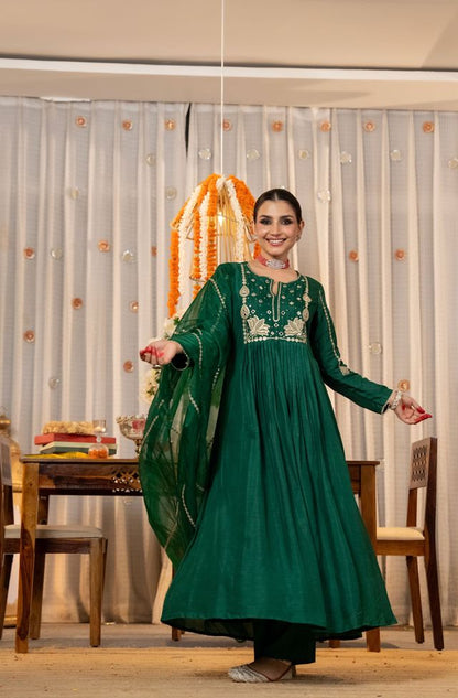 Rama Color Beautiful Partywear Kurta Set With Dupatta For Stylish Looks