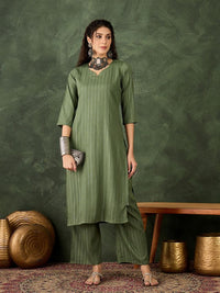 Green Color Cotton Silk Blend Beautiful Stylish Tendy Top Bottom Set