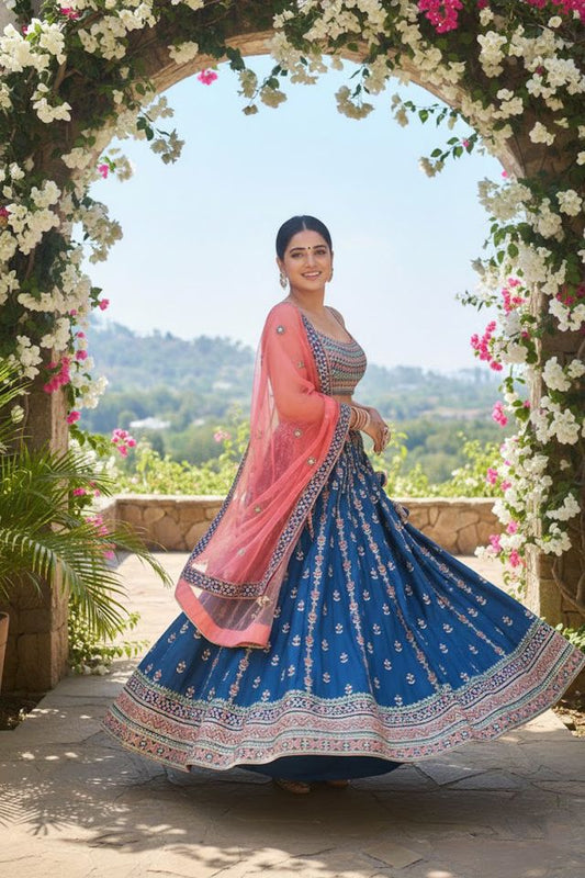 Royal Embroidered Lehenga Choli with Dupatta HKV-00260 BLUE