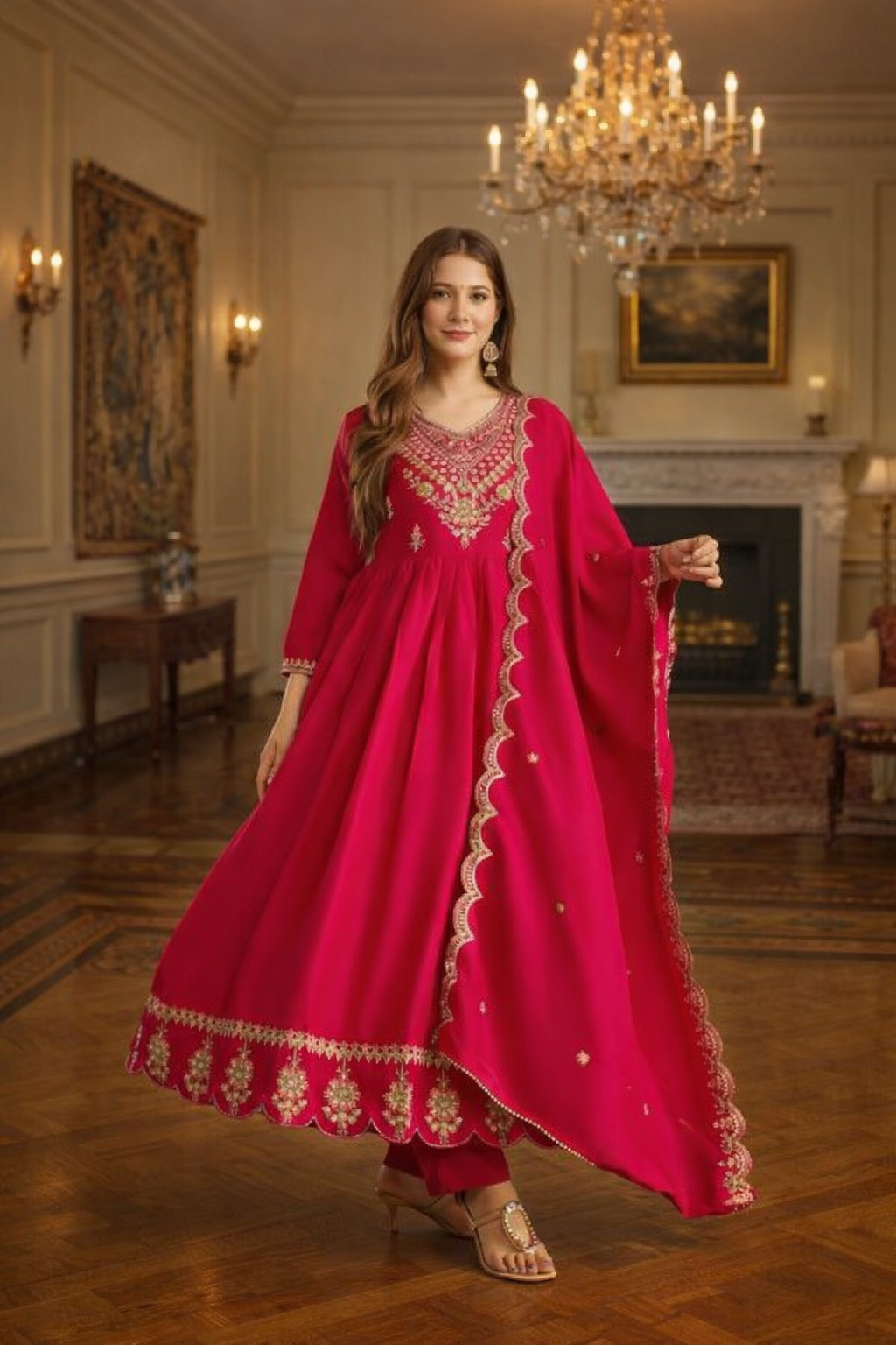 Pink Color Vichitra Silk Fabric Designer Embroidery Work Graceful Partywear Suit
