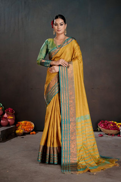 Mustard Color Beautiful Woven Jacquard Designer Art silk Saree