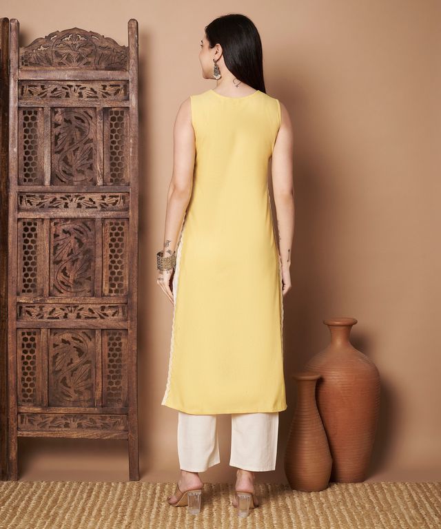 Yellow Color Cotton Fabric Solid Stylish Formal Kurta