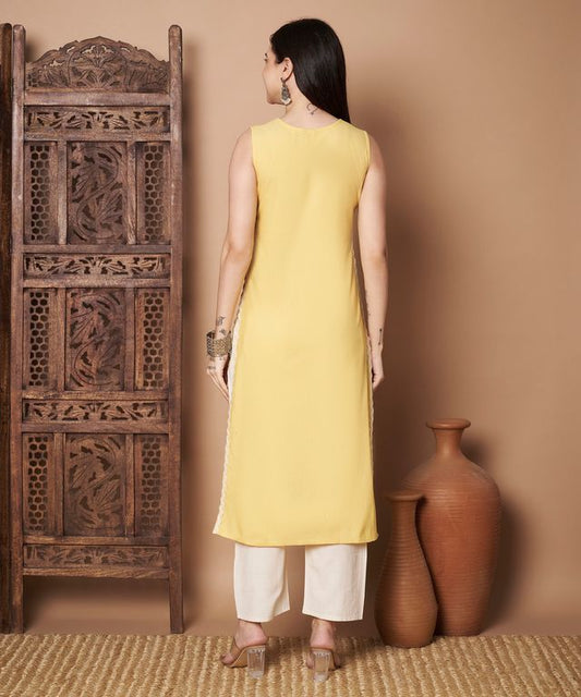Yellow Color Cotton Fabric Solid Stylish Formal Kurta