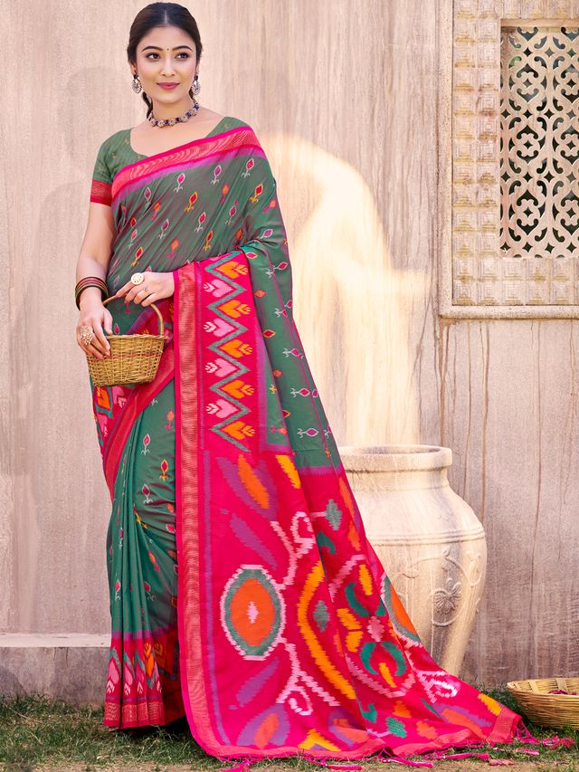 Gray Color Pochampalli Silk Fabric Designer Woven Ethnic Ceremonial Saree