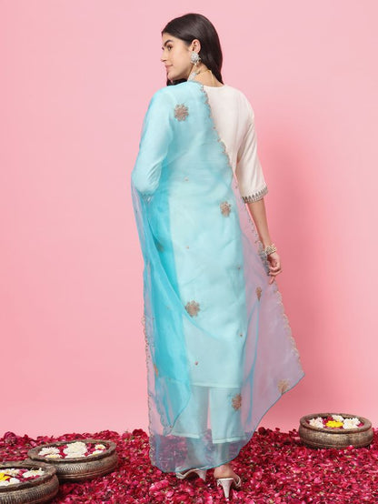 White Color Silk Blended Ethnic Partywear Ceremonial Suit