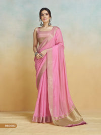 Pink handloom khadi silk zari woven work saree with blouse piece