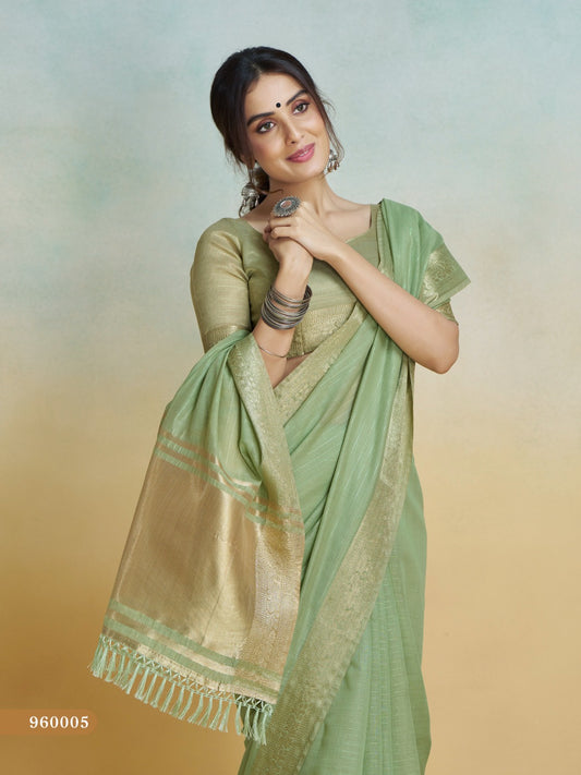 olive handloom khadi silk zari woven work saree with blouse piece