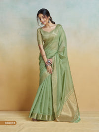 olive handloom khadi silk zari woven work saree with blouse piece