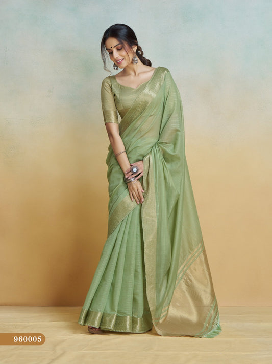 olive handloom khadi silk zari woven work saree with blouse piece