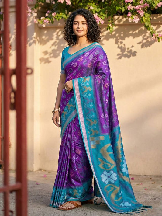 Violet Color Pochampalli Silk Saree With Graceful Woven Designer Looks