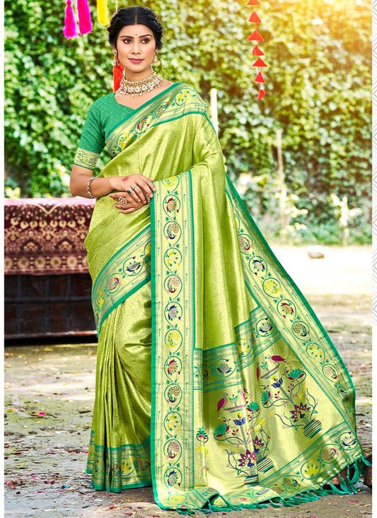 Green Color Silk Blended Woven Designer Ethnic Partywear Saree