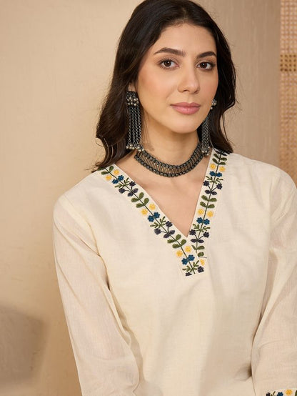 Beige Color Khadi Silk Fabric Designer Embroidered Co-ord Set 4150