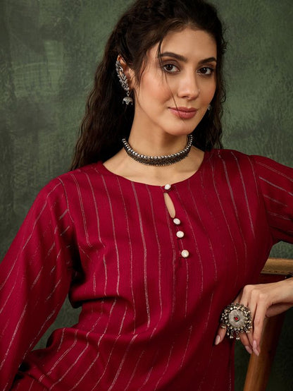 Maroon Color Cotton Silk Blend Beautiful Stylish Tendy Top Bottom Set