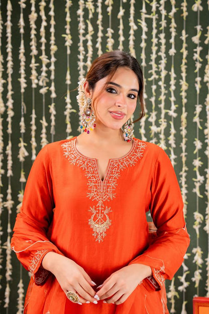 Orange Chanderi Fabric Beautiful Graceful Ceremonial Kurta Set