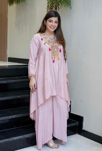 Pink Color French Crepe Fabric Designer Ethnic Readymade Kurta Set