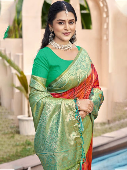 Mustrd Color Pochampalli Silk Fabric Woven designer Ethnic Partywear Saree