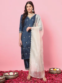 Teal Color Silk Blended Ethnic Partywear Ceremonial Suit