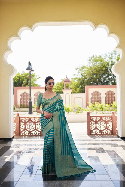 Teal Color Beautiful Woven Designer Partywear Ethnic Saree