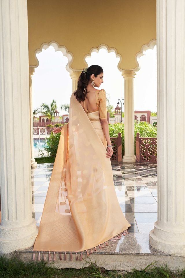 Peach Color Georgette Fabric Heavy Wevon Designer Work Graceful Saree