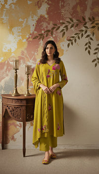 Green Color Chanderi Fabric Designer Embroidered Readymade Suit