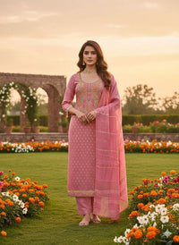 Pink Color Beautiful Shimmer Jacquard Fabric Designer Ethnic Salwar Kameez