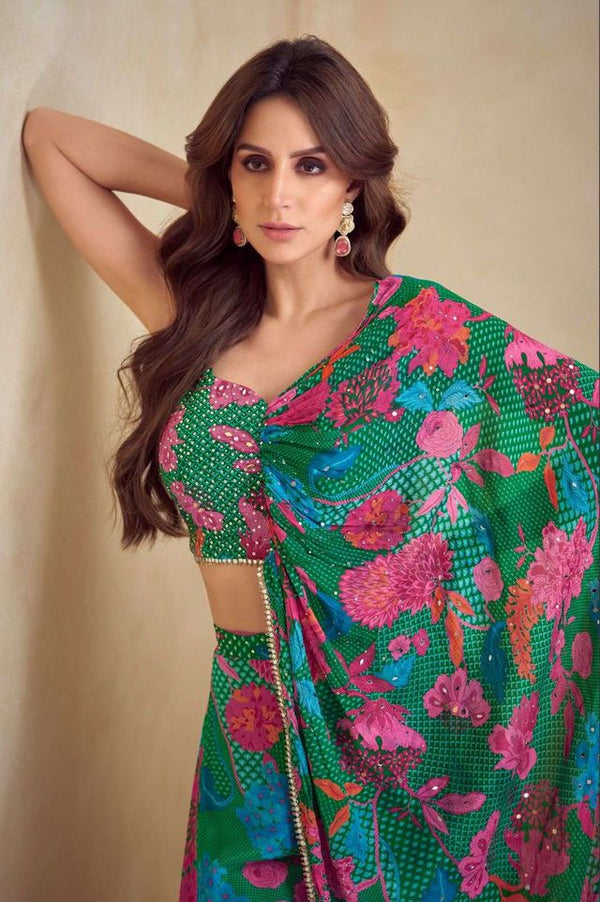 Green Digital Print Indowestern Wedding Collection Free Size Upto 42