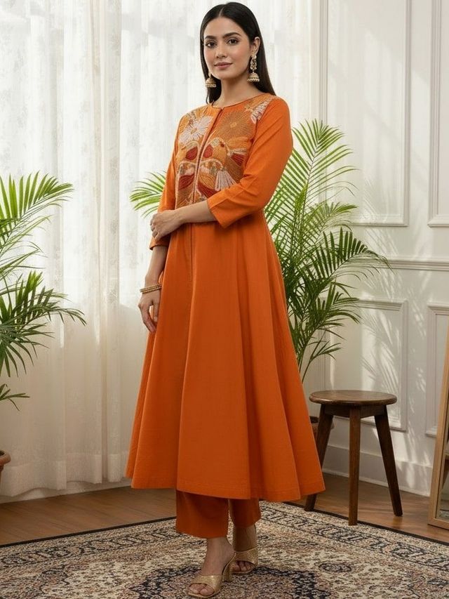 Rust Color Silk Blend Fabric Elegant Salwar Kameez