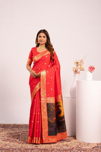 Red Color Banarasi Silk Saree For Festive Ethnic Saree