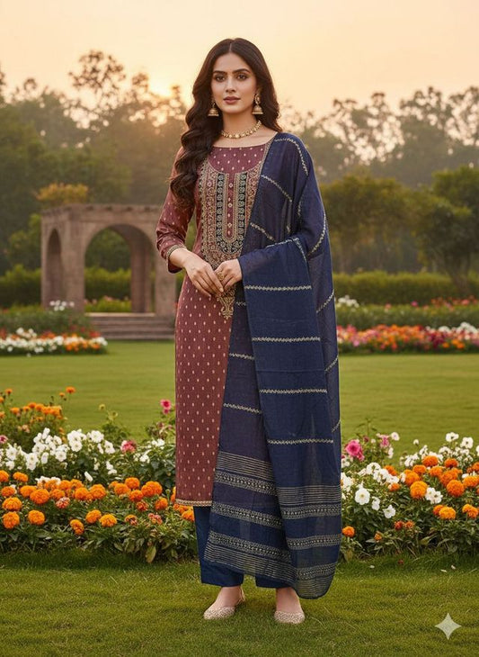 Coffee Color Beautiful Shimmer Jacquard Fabric Designer Ethnic Salwar Kameez