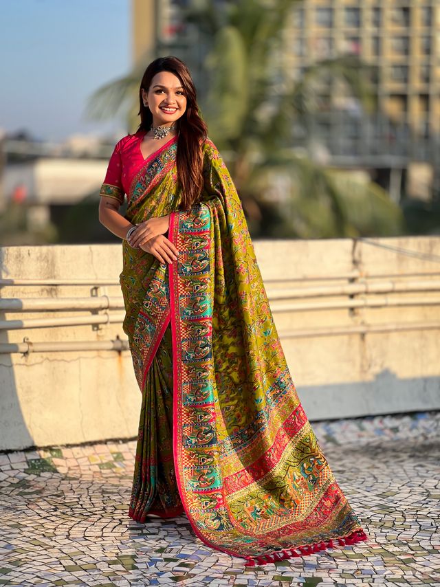 Mahendi Color Elegant Viscose Silk Fabric Rich Sophisticated Saree