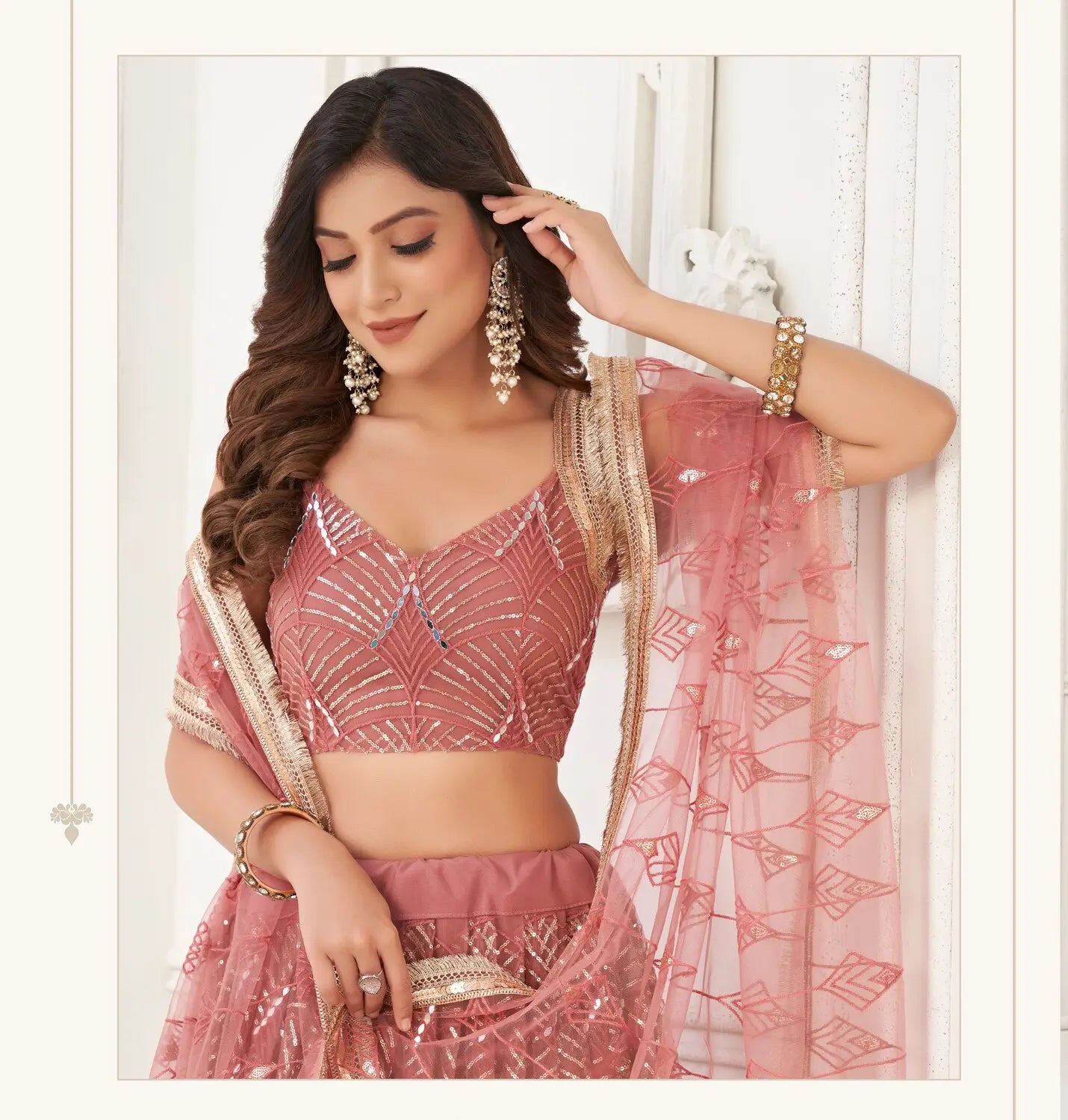 Pink Embroidery Net A Line Lehenga With Blouse