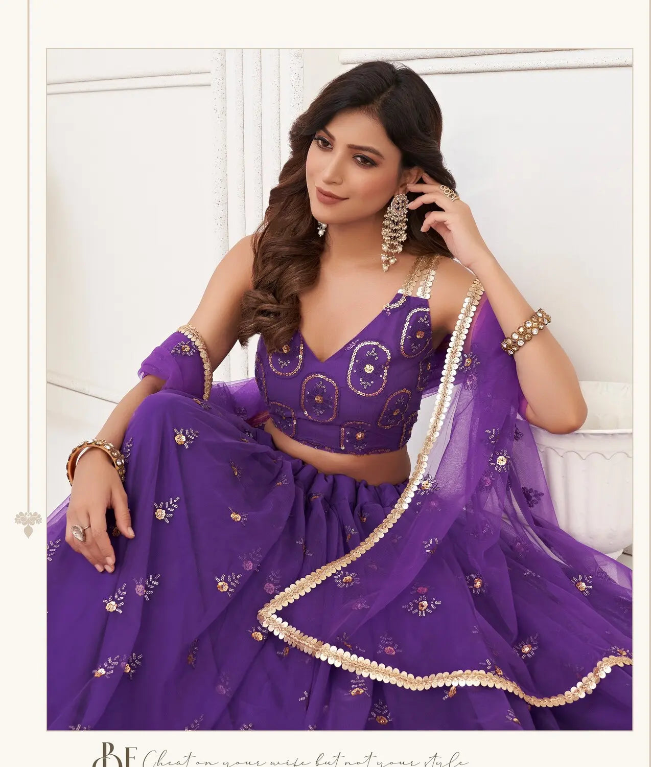 Purple Embroidery Net A Line Lehenga With Blouse