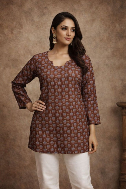 Brown Color Muslin Fabric Formal Looks Kurta For Girls
