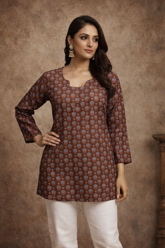 Brown Color Muslin Fabric Formal Looks Kurta For Girls