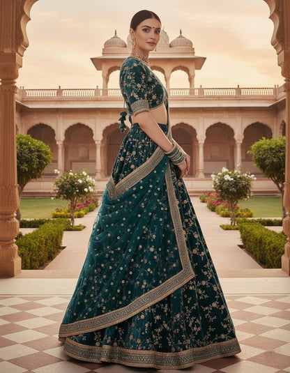 Zariya Turquoise Party Wear Lehenga HKV-002430 BOTTLE GREEN