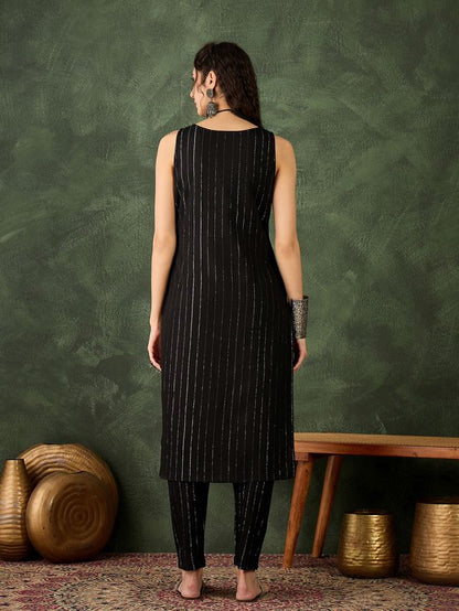 Black Color Cotton Silk Blend Beautiful Stylish Tendy Top Bottom Set