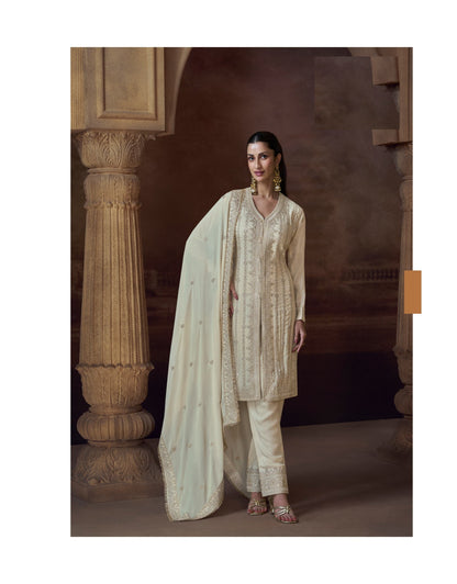 Ivory Chinon Silk Free Size Upto 44 Full stitched Suits