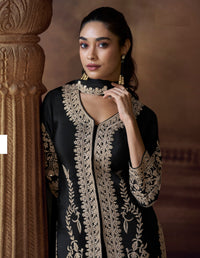 Black Chinon Silk Free Size Upto 44 Full stitched Suits