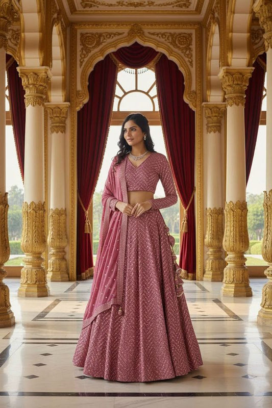 Turquoise Designer Lehenga with Dupatta – Indian Ethnic Wear HKV-003520 METALIC PINK
