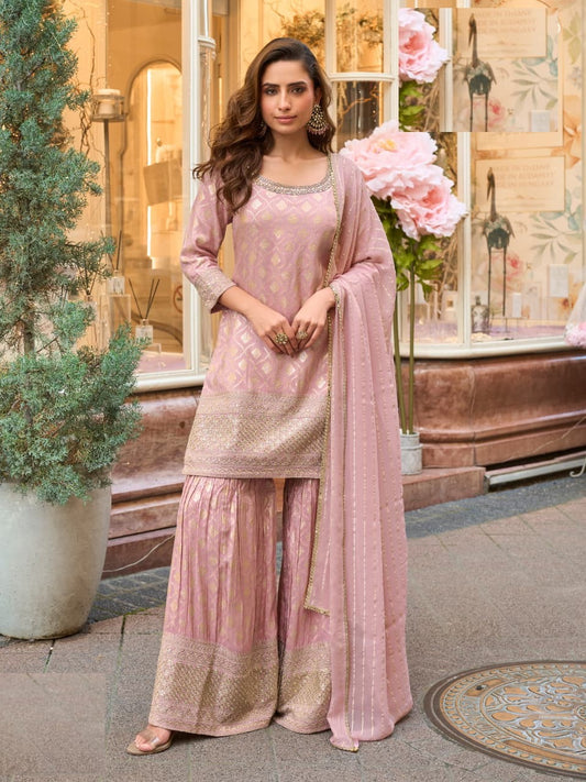 Shimmer Silk Full Stitched Sharara Suits