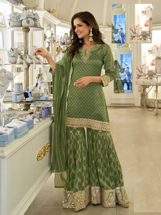 Shimmer Silk Full Stitched Sharara Suits
